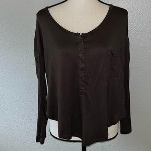 Catch Me Windsor Brown Oversized Long Sleeve Henley Top Size Small